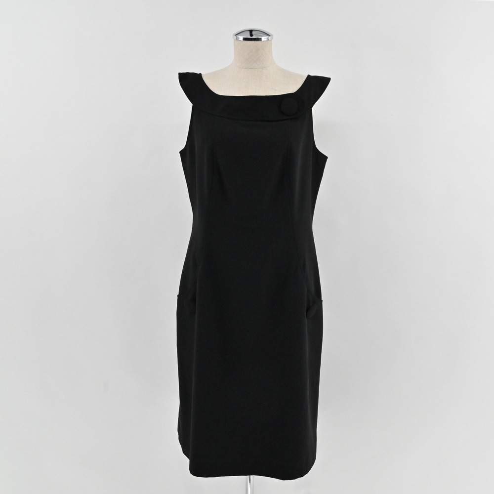 Ellen Tracy Sheath Pocket Dress Womens Size 10 Black Portrait Neck Sleeveless
